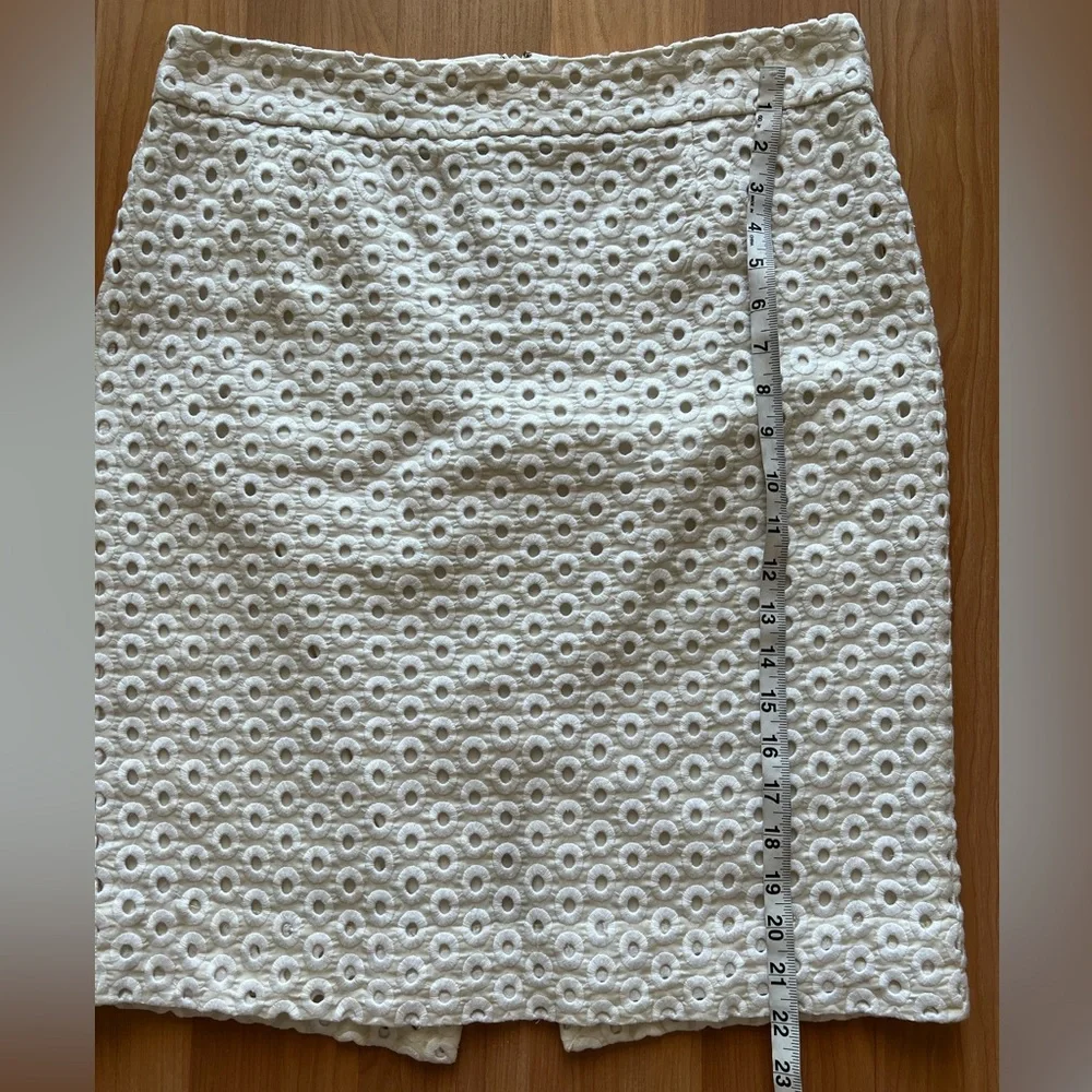 J.Crew Elegant White Eyelet Pencil Cotton Skirt Size 12